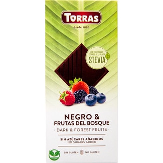 TORRAS Dunkle Schokolade mit Waldbeeren glutenfrei und ohne Zuckerzusatz Tafel 125 g mit Stevia gesüßt