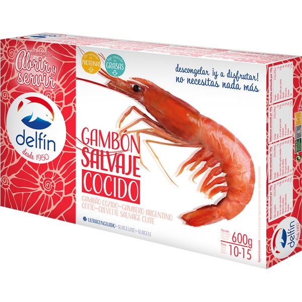 DELFIN gambón cocido 10/15 piezas estuche 600 g neto escurrido