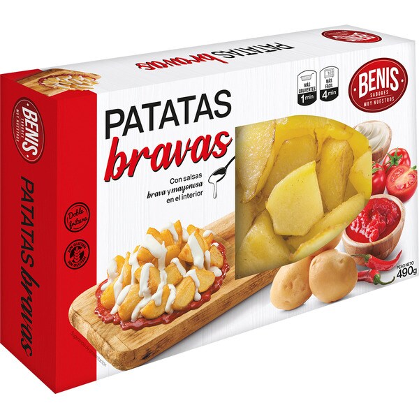 Patatas bravas con salsas brava y mayonesa sin gluten envase 490 g · BENIS · Supermercado El