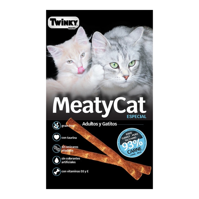 Snack para gatos adultos y gatitos Twinky MeatyCat carne 9 g