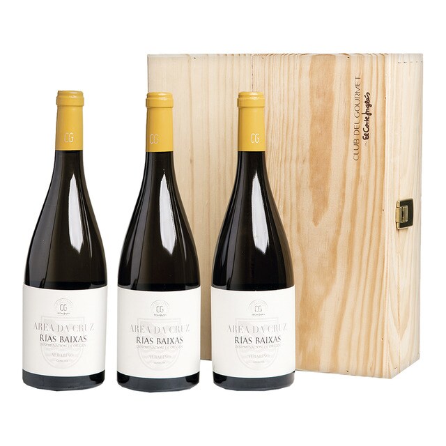 Estuche tres botellas vino blanco albariño Area de Cruz Club del Gourmet Rías Baixas