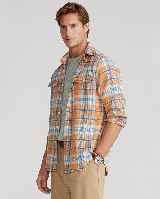 Men's regular fit orange check shirt 