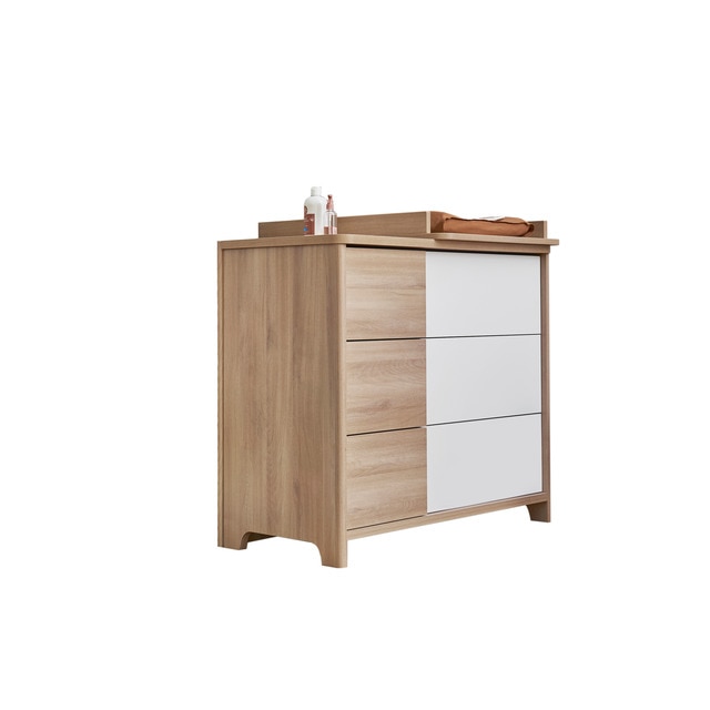 Cómoda Galipette Sacha 3 Cajones + Cambiador para fijar con Cómoda roble/blanco