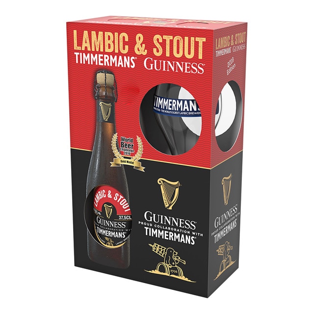 Estuche cerveza negra Guinness Timmermans Lambic & Stout con copa