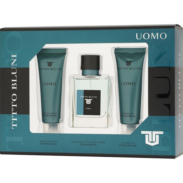TITTO BLUNI Uomo estuche con eau de toilette masculina natural spray 75 ml + after shave tubo 75 ml + gel de ducha tubo 75 ml