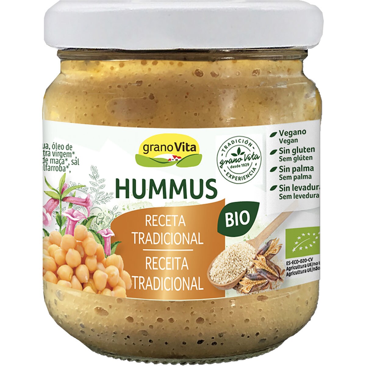 Hummus tradicional ecológico sin gluten y sin aceite de palma tarro 175