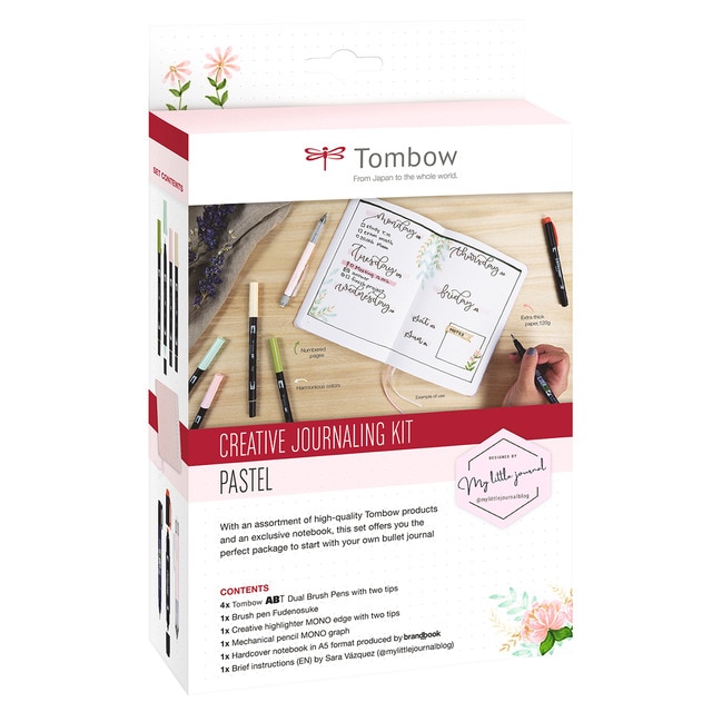 Kit Creativo Bullet Journal con Rotuladores y Libreta Modelo 1 Tombow Rosa Pastel.