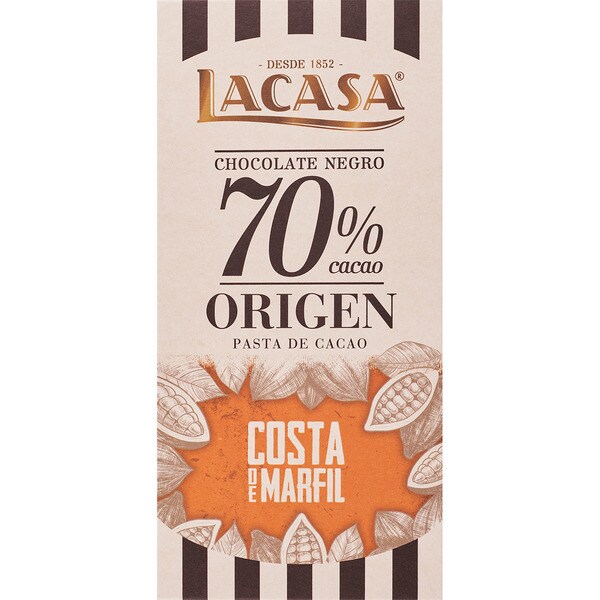 LACASA Origen Costa de Marfil chocolate negro 70% cacao tableta 90 g