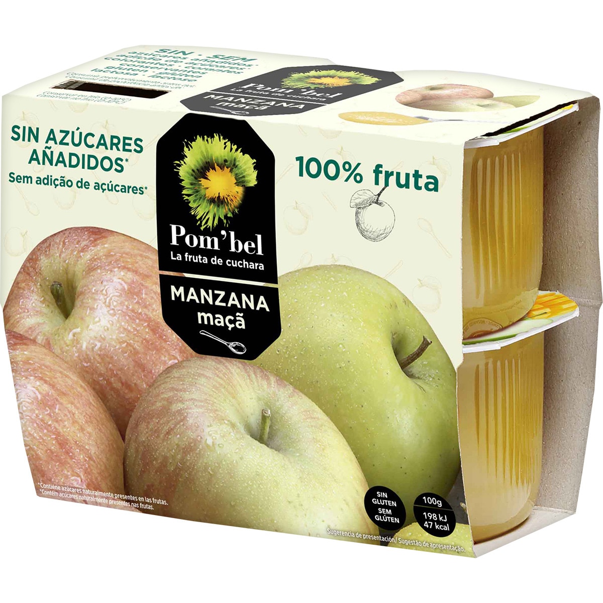 Apple compote 100 fruit, glutenfree 4pack tubs 100 g · POM'BEL
