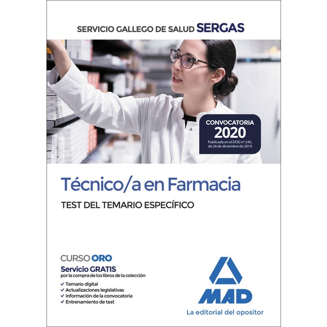 Técnico/a en farmacia del servicio gallego de salud. Test del temario específico (Tapa blanda)