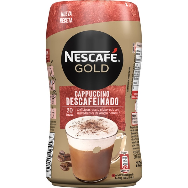 Instant decaffeinated cappuccino coffee flask 250 g · NESCAFE GOLD