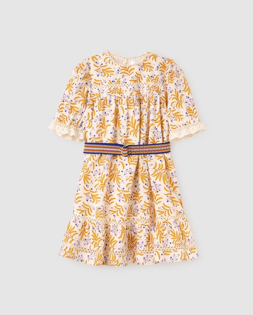 Vestido de niña flores con cinturón
