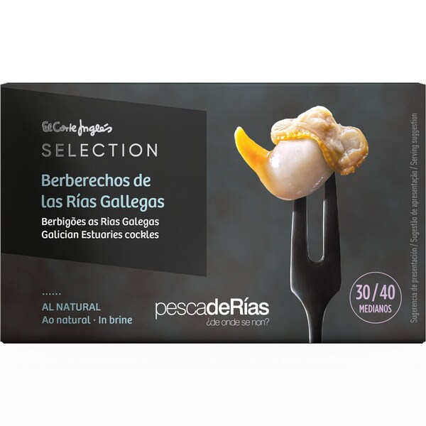 EL CORTE INGLES SELECTION berberechos al natural de las rías gallegas 30-40 piezas lata 63 g neto escurrido