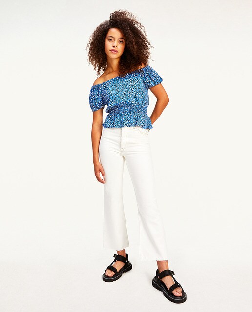 waist flared ankle-length jeans 