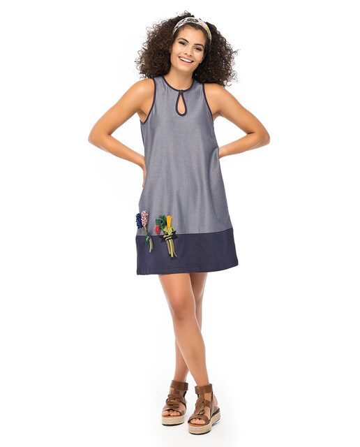 round neck denim dress