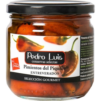 PEDRO LUIS Gemaserte ganze Piquillo Paprika Flacon 310 g netto Abtropfgewicht