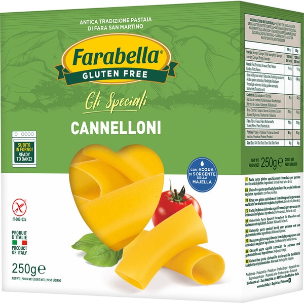 FARABELLA Gli Speciali Cannelloni sin gluten y sin lactosa envase 250 g
