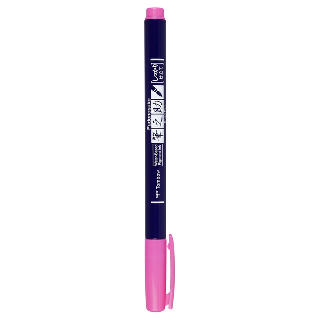 Rotulador Caligrafía Fudenosuke Base Agua Punta Elástica Dura Tombow Rosa Neón.