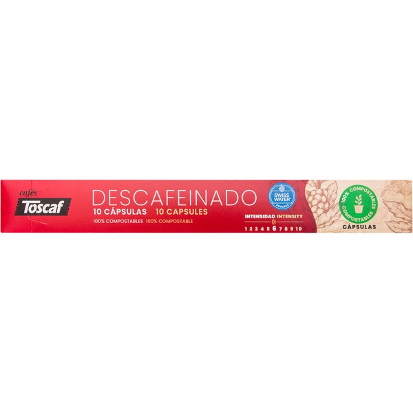 Comprar café Descafeinado intensidad 6 estuche 10 cápsulas 100%  compostables y compatibles con máquinas Nespresso · TOSCAF · Supermercado  El Corte Inglés