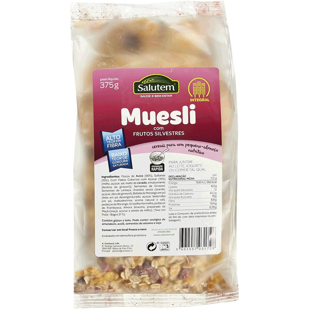 Muesli Integral com Frutos Silvestres embalagem 375 g · Salutem