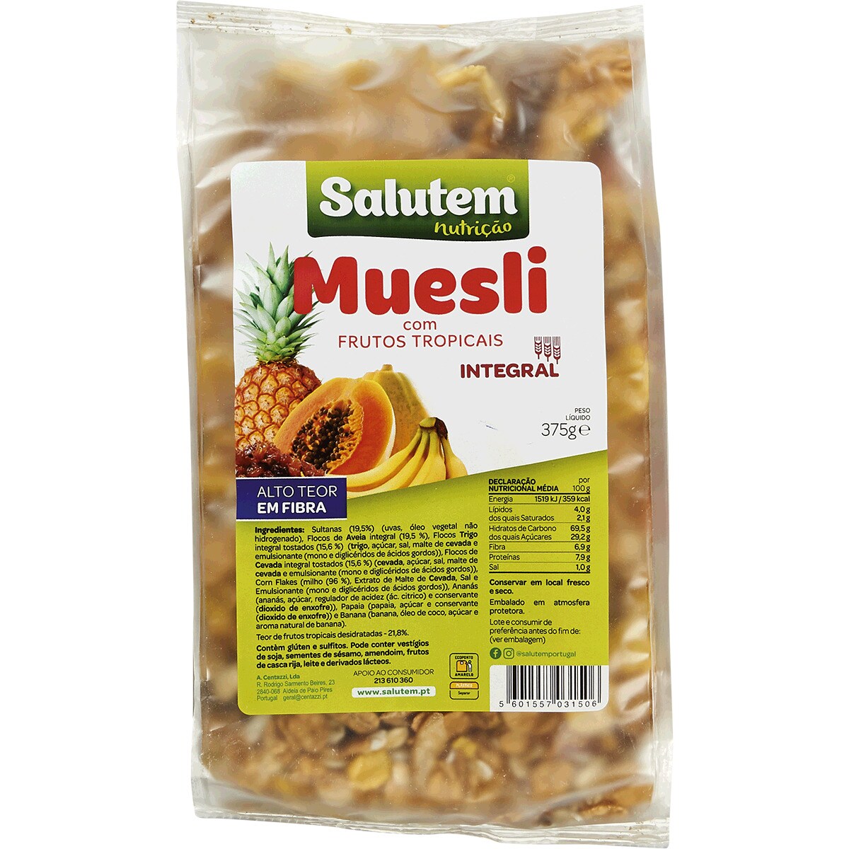 Muesli Integral com Frutos Tropicais embalagem 375 g · Salutem