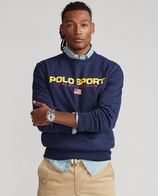 Men's navy blue sweatshirt with a round 