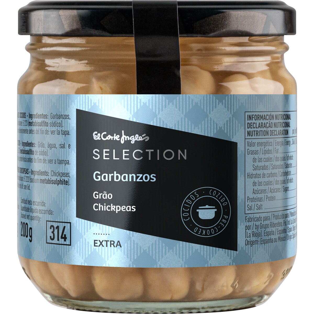 Garbanzos cocidos al natural frasco 200 g · EL CORTE INGLES SELECTION