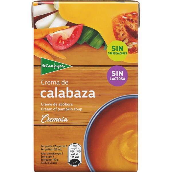 EL CORTE INGLES crema de calabaza sin lactosa envase 500 ml