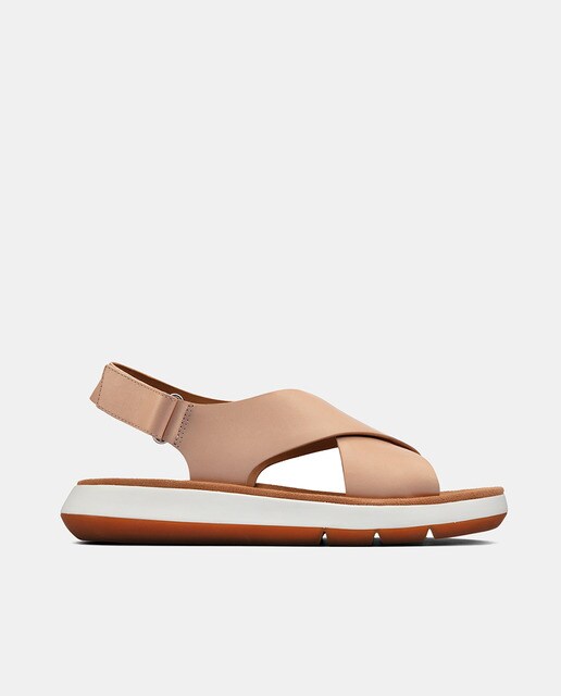 Clarks women's pink flat sandals with criss-cross straps