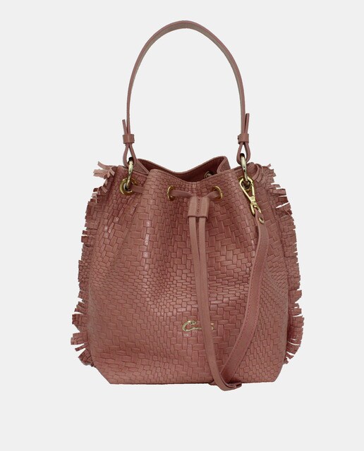 pink leather bucket bolsa