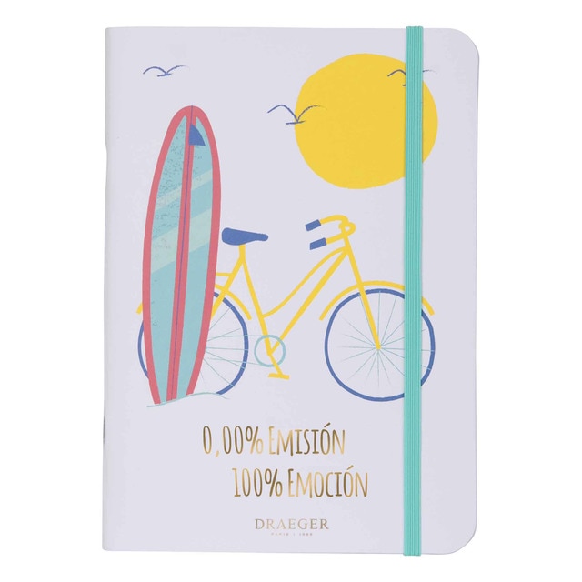 Libreta A5 Imagen Tabla de Surf y Bicicleta Draeger Blanco.