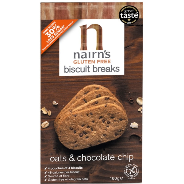 Bolachas de Aveia com Pepitas de Chocolate sem Glúten Pack 4 embalagem 160 g