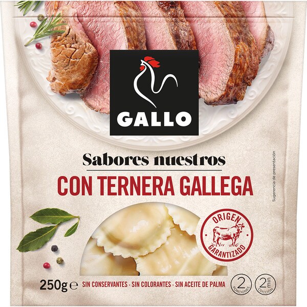 GALLO Sabores Nuestros pasta fresca soles al huevo rellenos con ternera 2 raciones envase 250 g