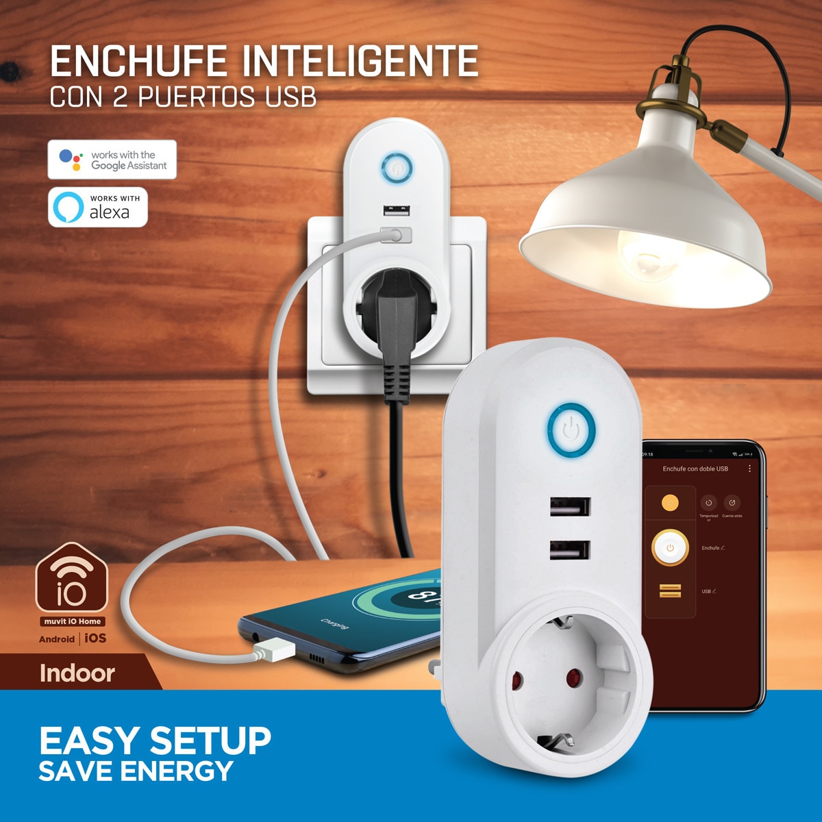 Enchufe inteligente doble + USB Blanco-5