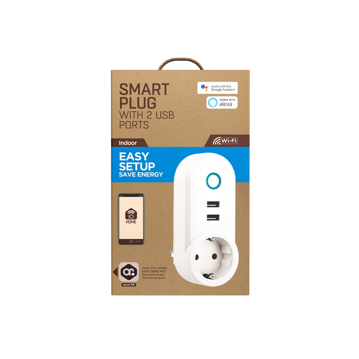 Enchufe inteligente doble + USB Blanco-4