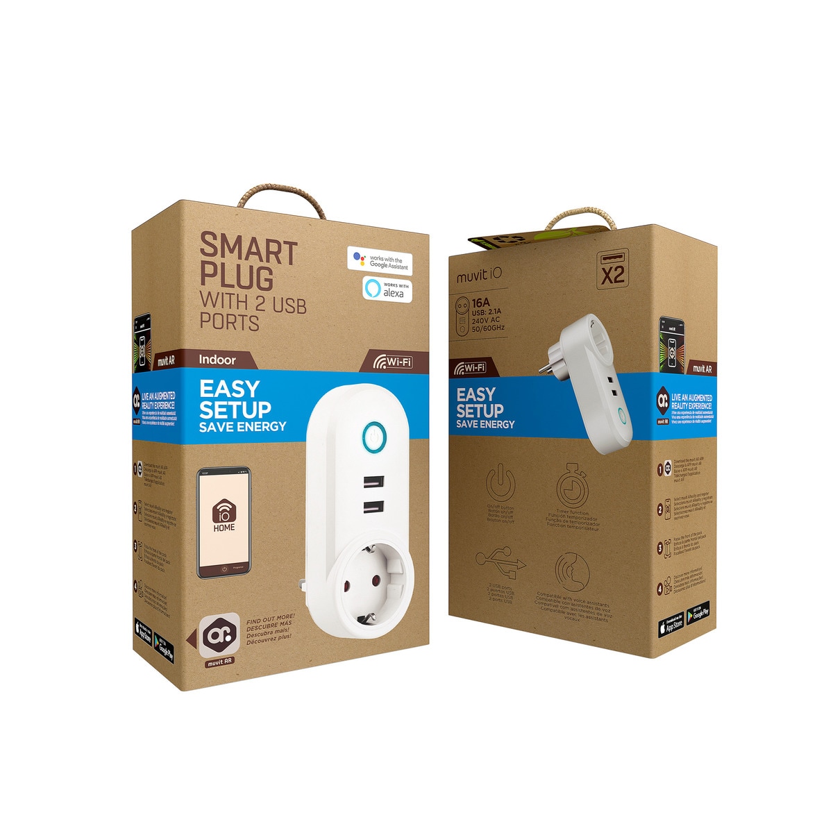 Enchufe inteligente doble + USB Blanco-3