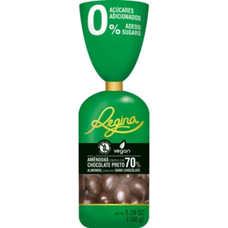 Regina Amêndoas Cobertas com Chocolate 70% sem Açúcar Vegan sem Glúten embalagem 150 g