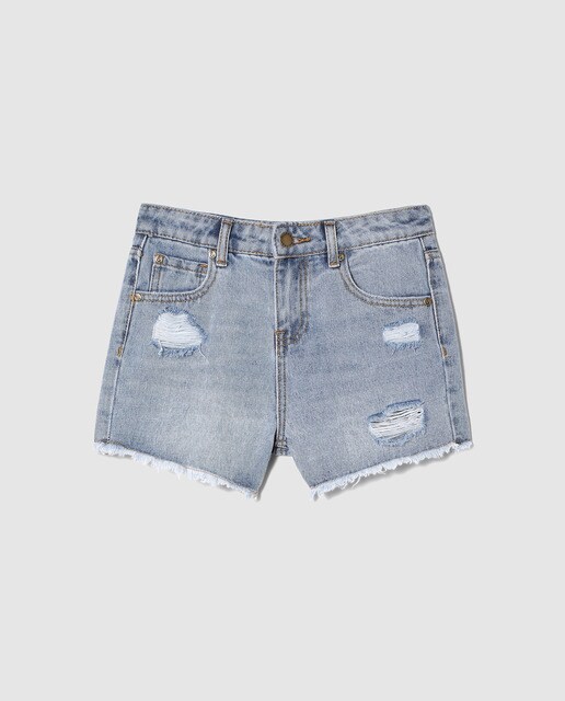 Frayed blue denim shorts · Children's 