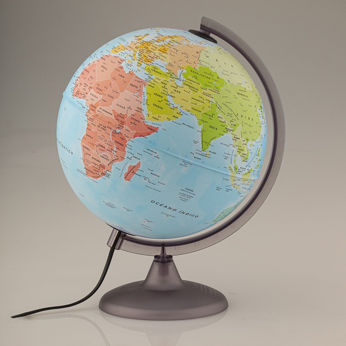 Globo Terraqueo con luz Continenti 25 cm Politico Tecnodidattica.