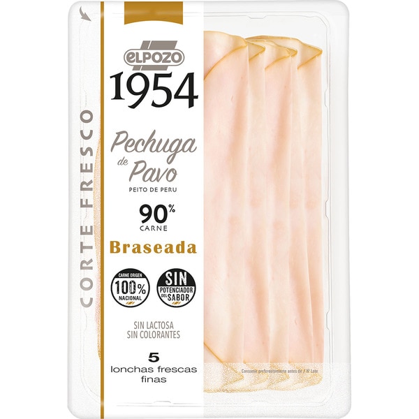 ELPOZO Edición 1954 Corte Fresco pechuga de pavo braseada en lonchas finas envase 120 g sin lactosa