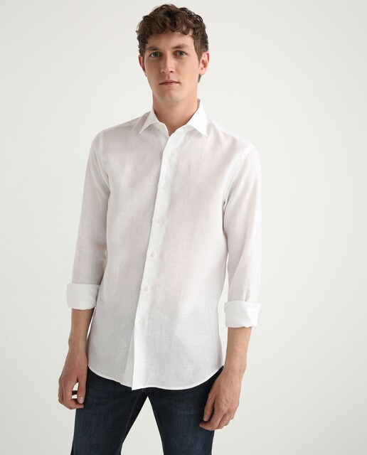 white linen shirt men's slim fit