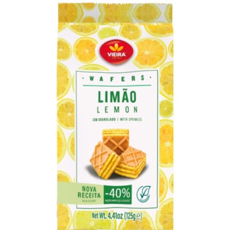 Vieira Bolachas Wafer de Limão -40% Açúcares embalagem 125 g