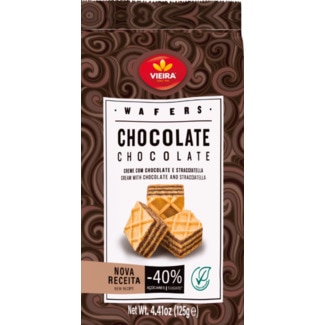Vieira Bolachas Wafer de Chocolate -40% Açúcares embalagem 125 g