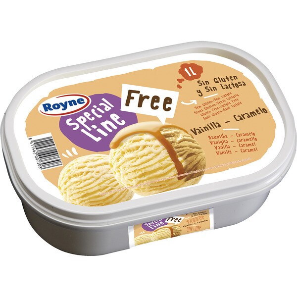 ROYNE SPECIAL LINE helado de vainilla y caramelo sin lactosa sin gluten tarrina 1 l