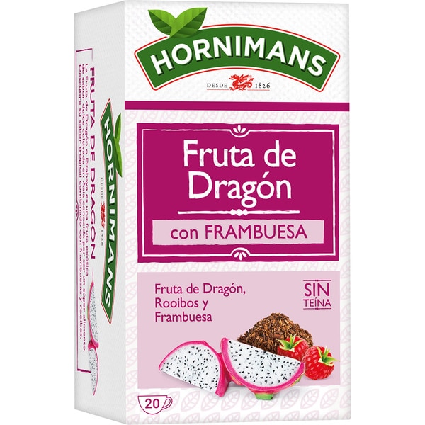 HORNIMANS infusión de fruta del dragón, rooibos y frambuesa sin teína estuche 20 bolsitas