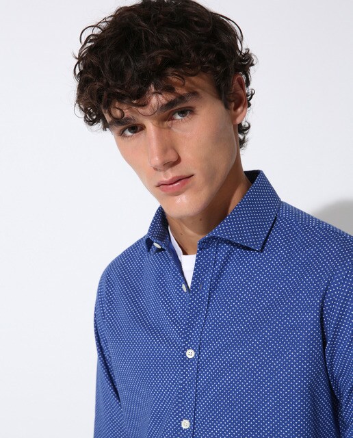 Men's slim-fit navy blue printed Easy 