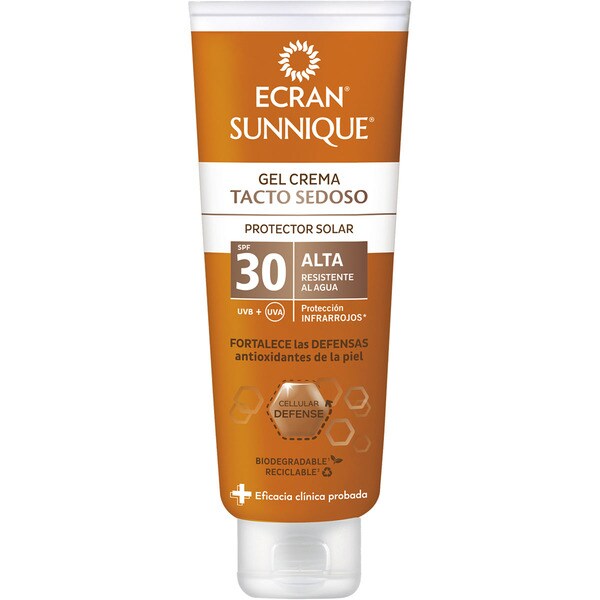 ECRAN Sunnique protector solar gel crema tacto sedoso SPF-30 tubo 250 ml
