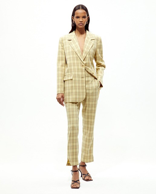 checked yellow trousers