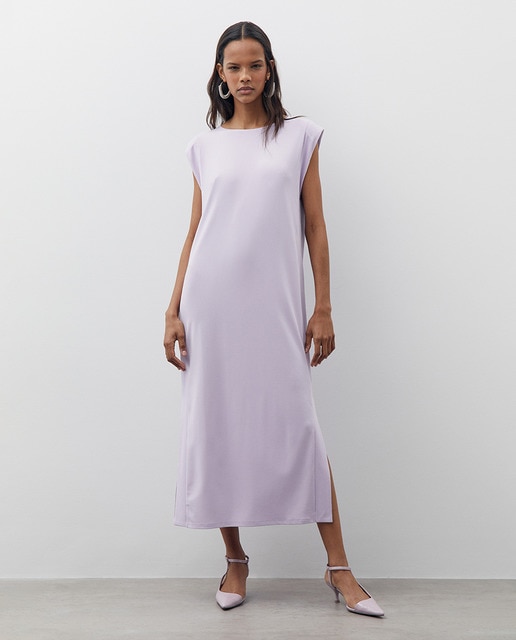 midi dress with shoulder pads