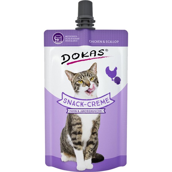 Snack für Katzen, Hühnchen- und Jakobsmuschelcreme Behälter 90 g
